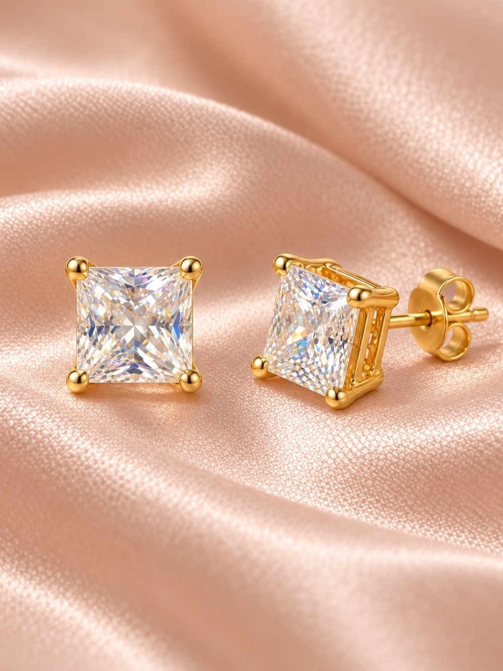 925 Sterling Silver - 14k Gold Vermeil Moissanite Earrings With GRA CERT